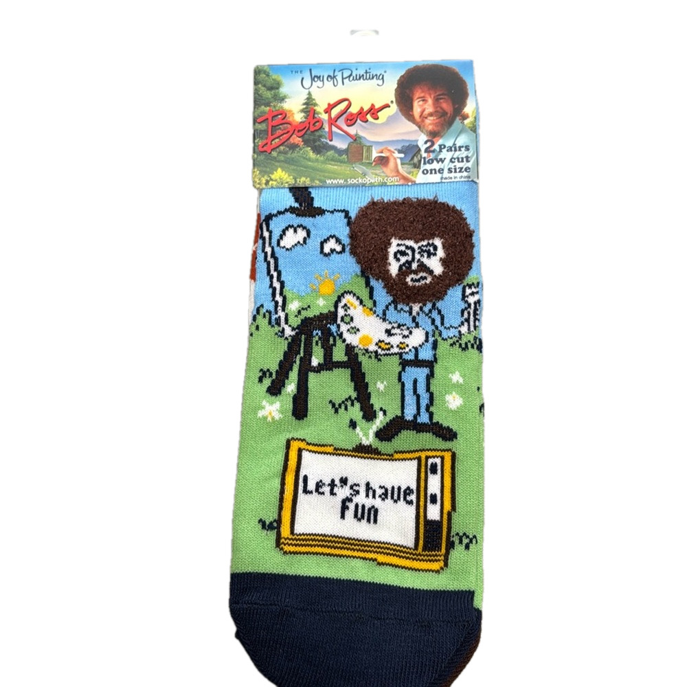 2 Pairs Bob Ross The Joy Of Painting Fuzzy Hair Novelty Socks NWT